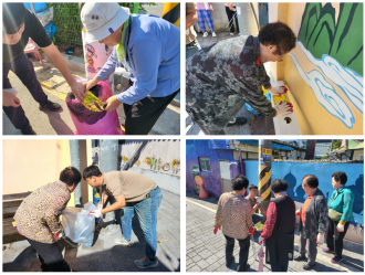 (도산동) 송정서부경로당 쓰레기줍깅-배출스티커붙이기 & 커피박화분만들기